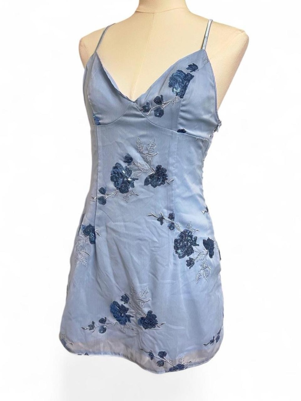 NWT blue sequins sparkly floral flowers fairy mini dress Y2K euro homecoming